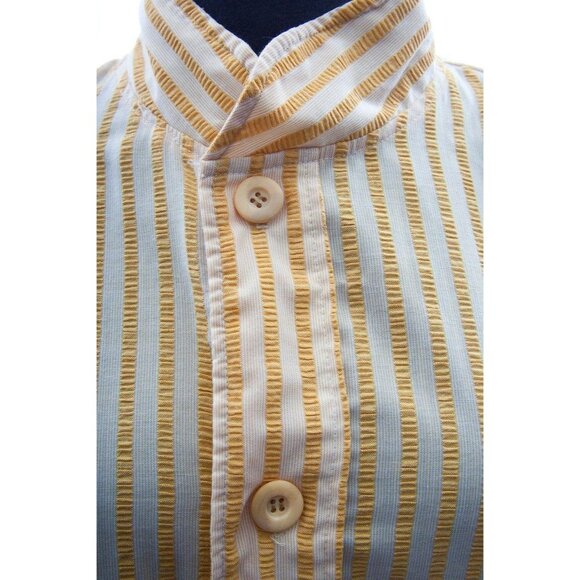 Vgt 1970 100% Cotton Kaftan Tunic Nehru Collar White Yellow Button Down Front - Picture 2 of 10